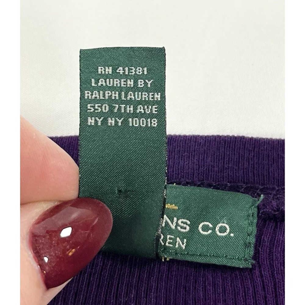 Lauren Ralph Lauren Women's L Purple Knit Shirt Shoulder Zip Suede Elbow Patch - Picture 7 of 9